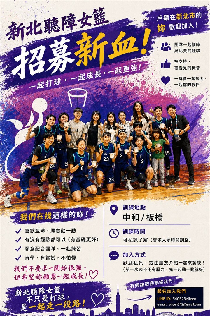 新北聽障男/女籃招募新血